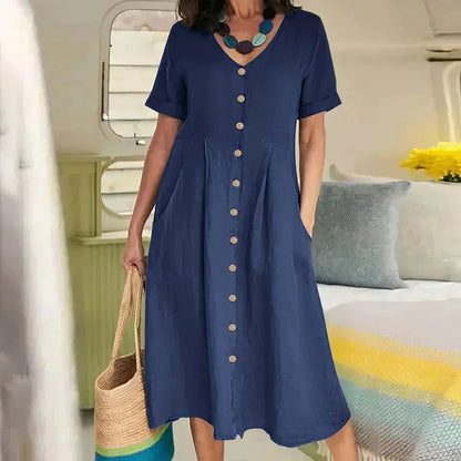 Quency - Élégante Robe d'Été en Lin pour Femmes Légère
