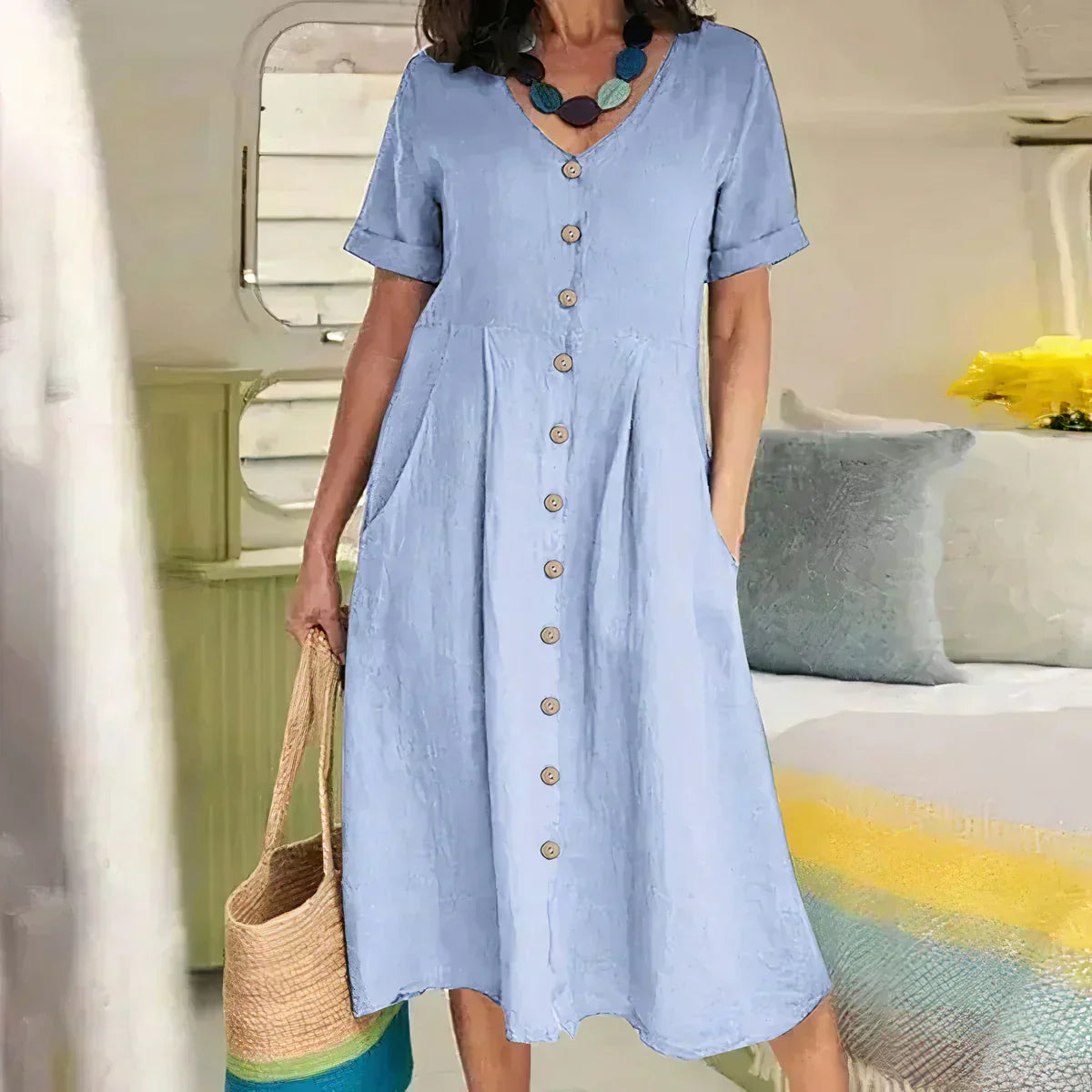 Quency - Élégante Robe d'Été en Lin pour Femmes Légère