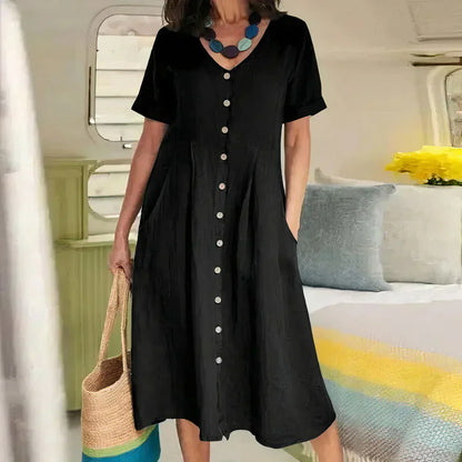 Quency - Élégante Robe d'Été en Lin pour Femmes Légère