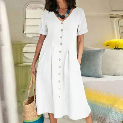 Quency - Élégante Robe d'Été en Lin pour Femmes Légère