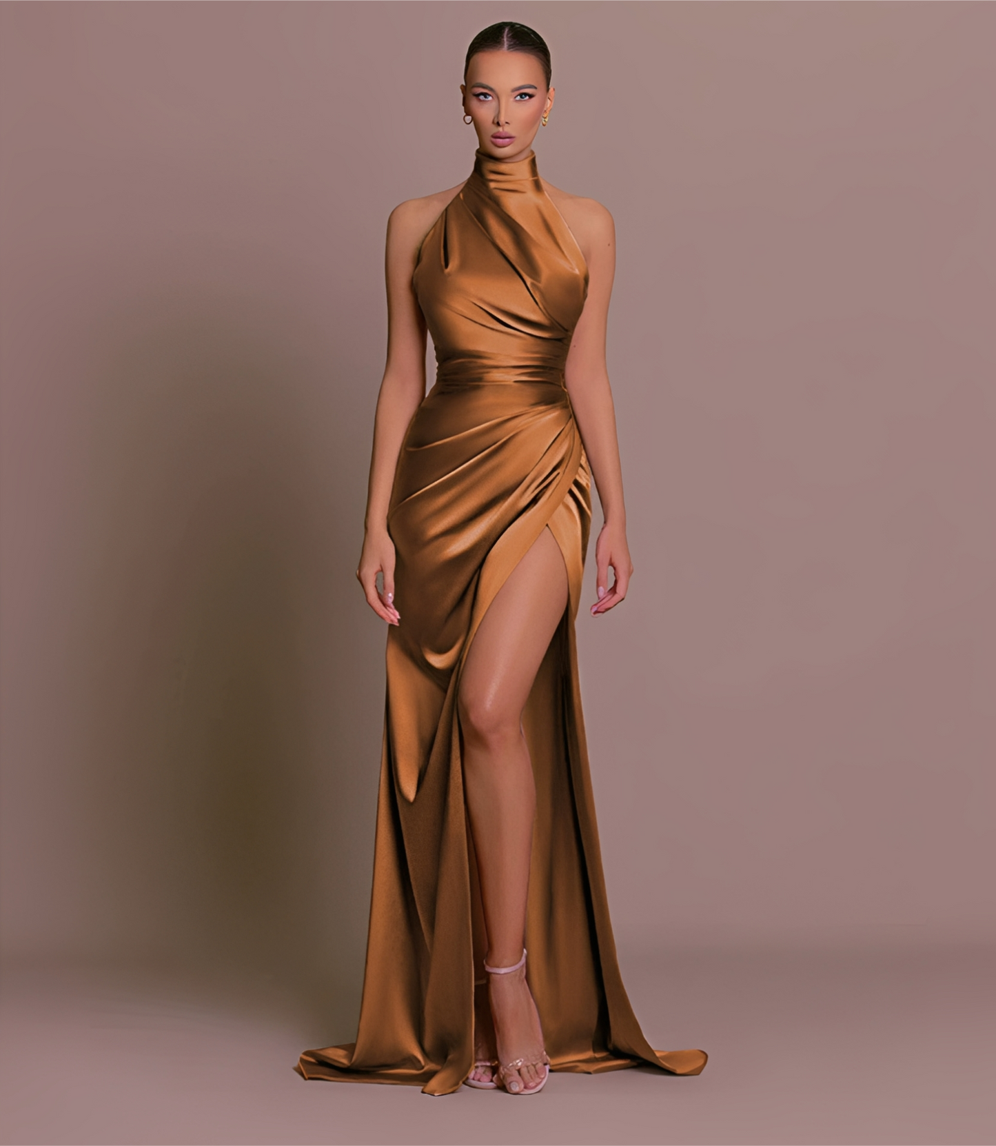 Margie - Robe de soirée élégante avec col halter et grande fente pour femmes