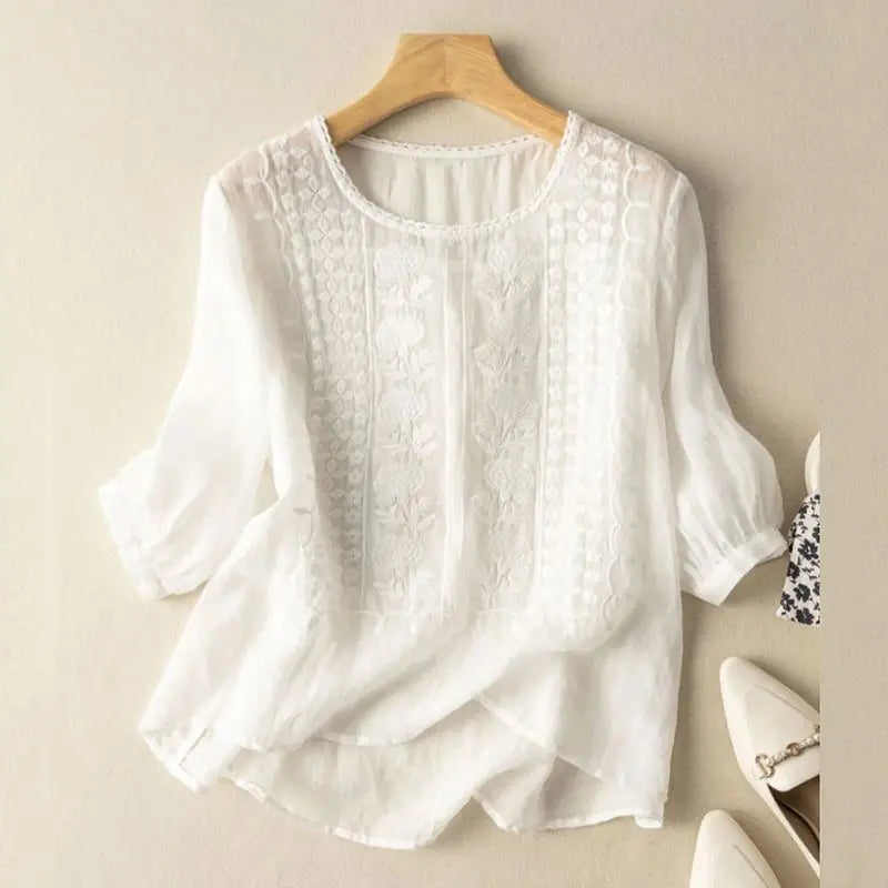 Aurora – Blouse Relaxed Brodée (Coton & Lin)