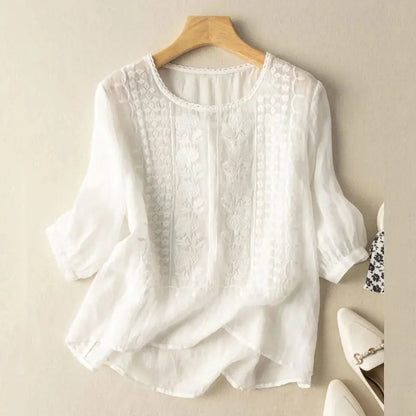 Aurora – Blouse Relaxed Brodée (Coton & Lin)