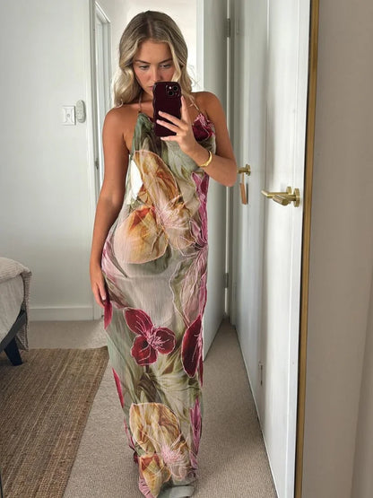 Alouette - Robe Fleurie Imprimée Sans Dos avec Fente Latérale