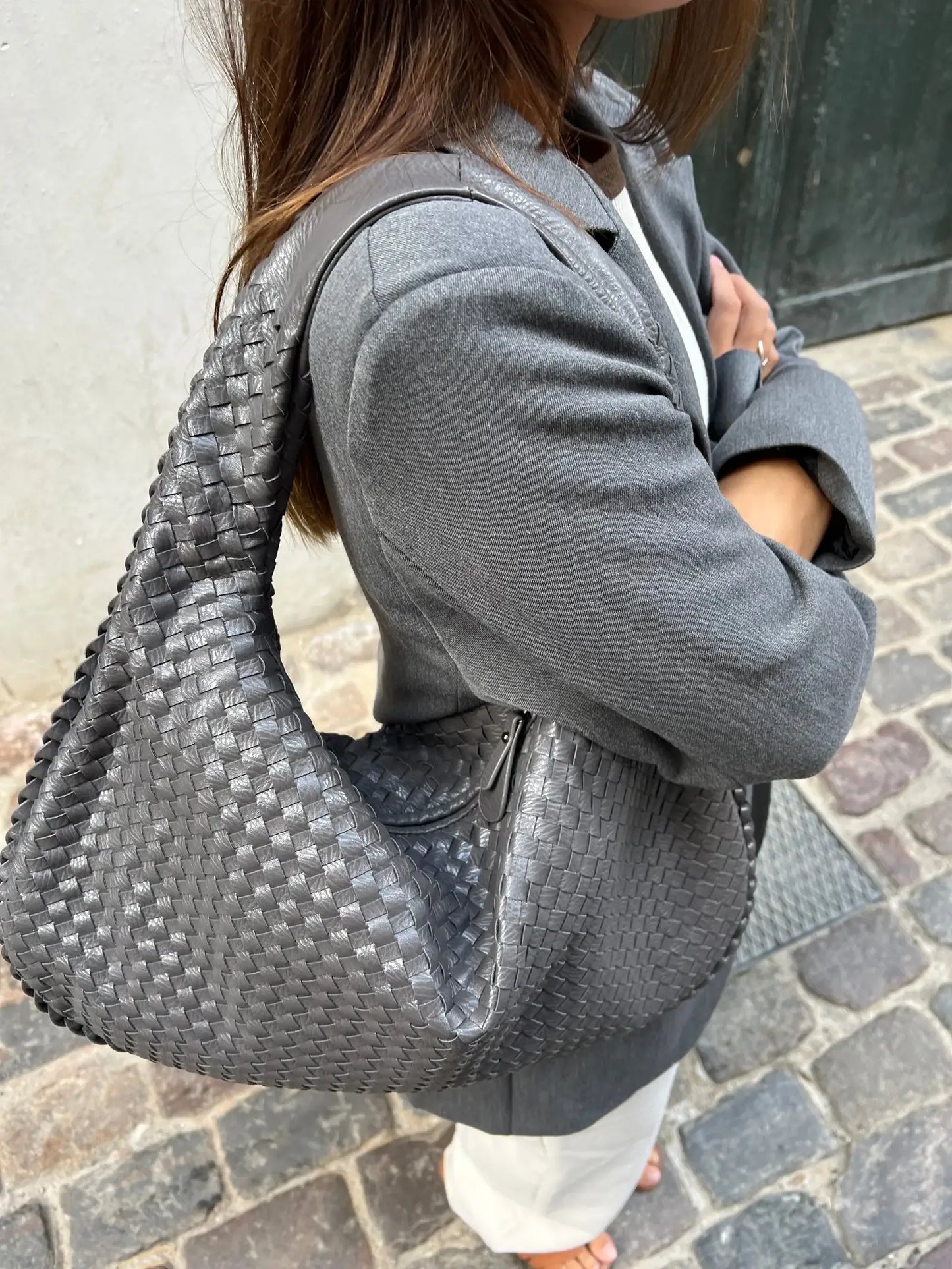 Sac à Bandoulière Femme Grande Tressé avec Design Doux et Slouchy