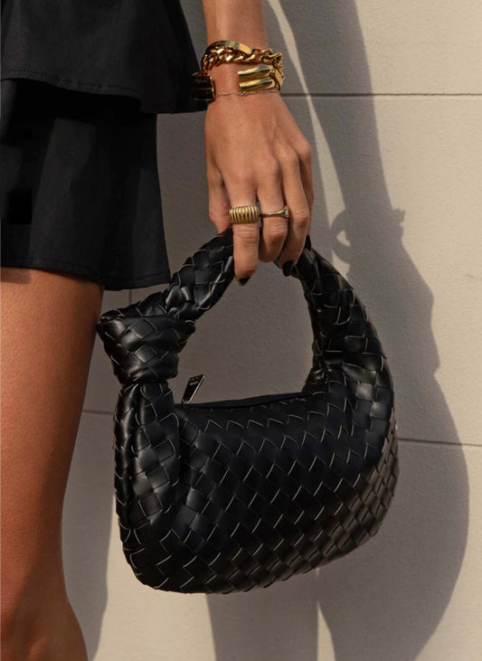 Sac à Main Tissé pour Femme avec Poignée Nouée et Forme Courbée