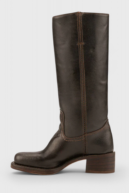 Bottes Femmes au Genou avec Talon Empilé et Bout Rond Classique