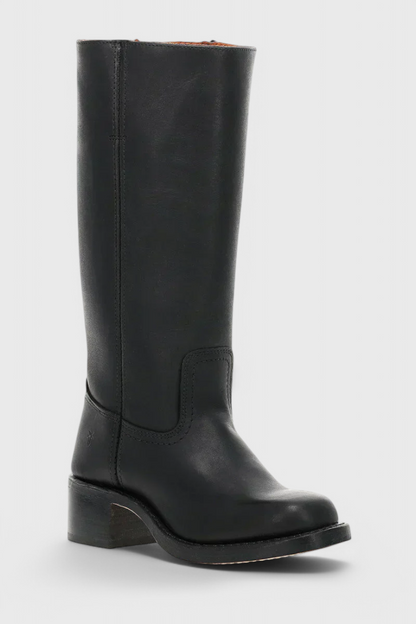Bottes Femmes au Genou avec Talon Empilé et Bout Rond Classique