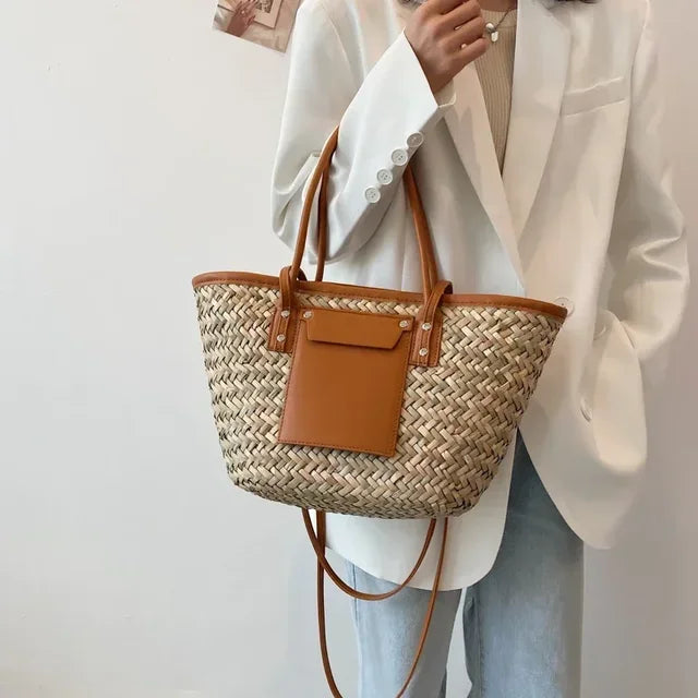 Torborg | Sac en paille élégant avec détails en cuir