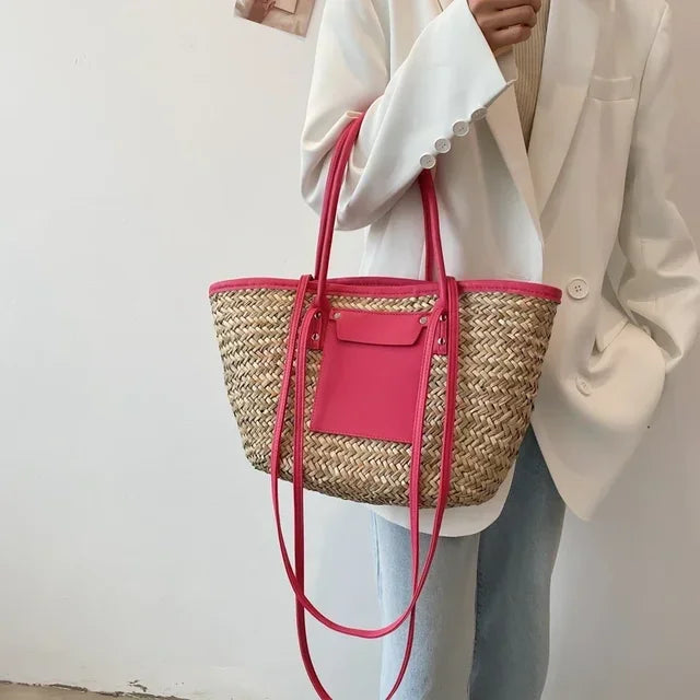 Torborg | Sac en paille élégant avec détails en cuir