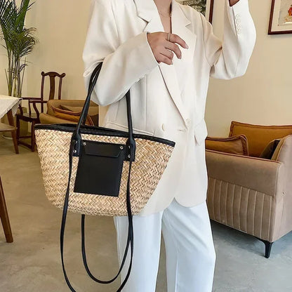Torborg | Sac en paille élégant avec détails en cuir