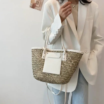 Torborg | Sac en paille élégant avec détails en cuir