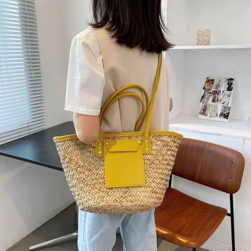 Torborg | Sac en paille élégant avec détails en cuir