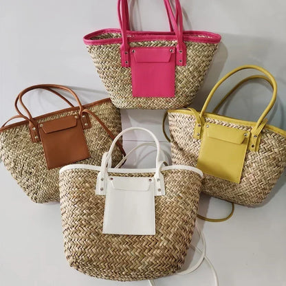 Torborg | Sac en paille élégant avec détails en cuir