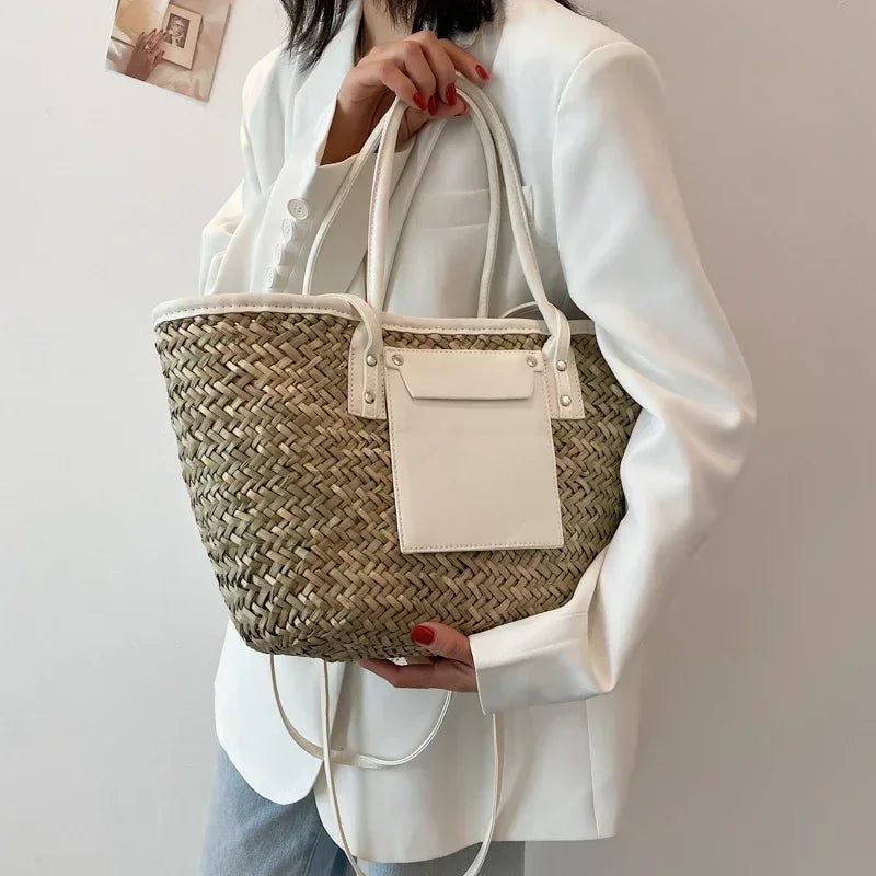 Torborg | Sac en paille élégant avec détails en cuir