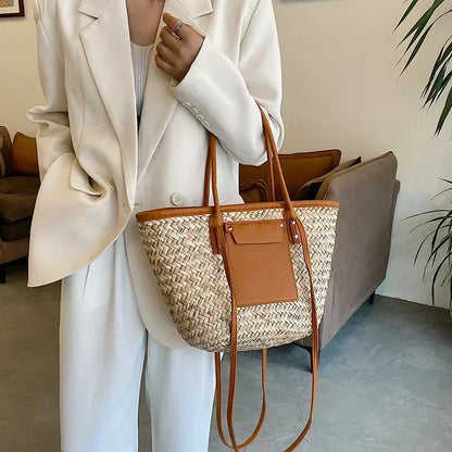 Torborg | Sac en paille élégant avec détails en cuir