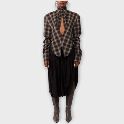 Blouse à Rayures avec Découpe et Jupe Drapée