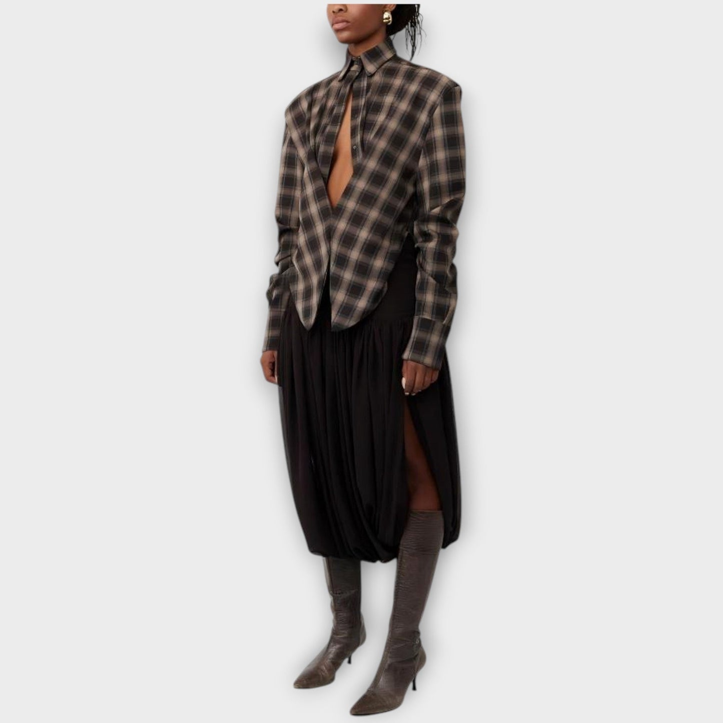 Blouse à Rayures avec Découpe et Jupe Drapée