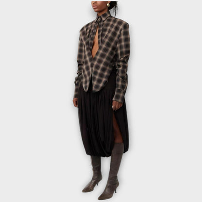 Blouse à Rayures avec Découpe et Jupe Drapée