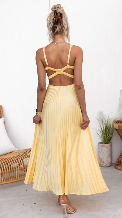 Eline | Robe Maxi Élégante avec Décolleté en V et Jupe Plissée