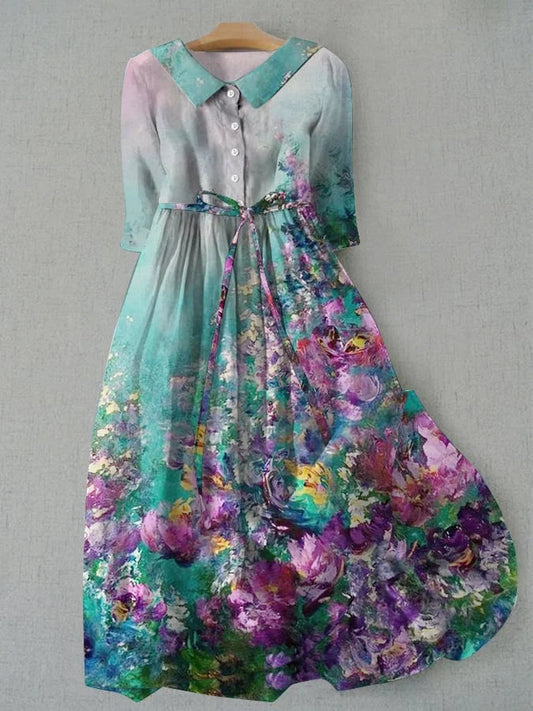 Robe Tessa - Imprimé Floral Vintage, Taille Ajustable avec Cordon, Robe d'Été pour Femme