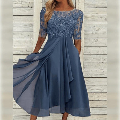 Yara - Élégant Robe Midi en Dentelle Chiffon