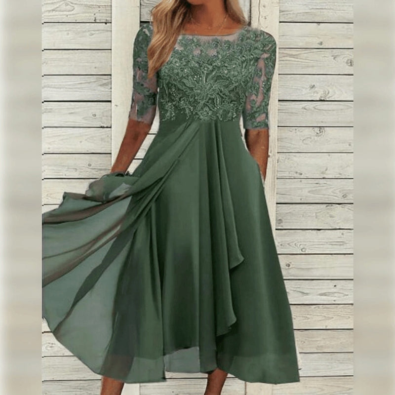 Yara - Élégant Robe Midi en Dentelle Chiffon