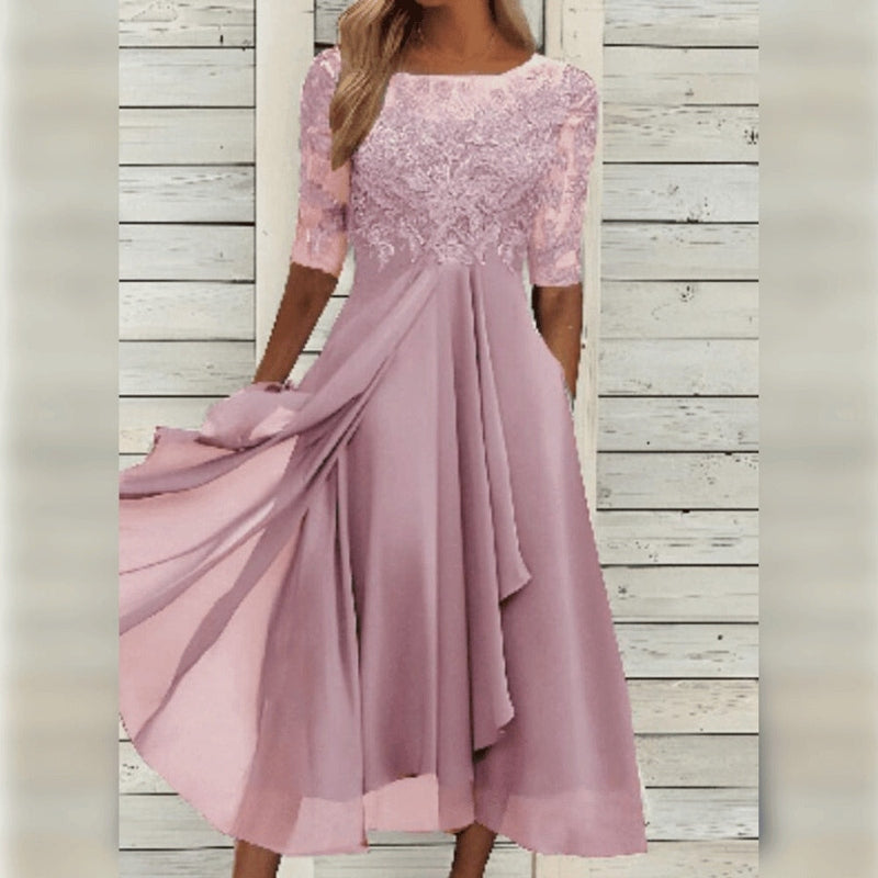 Yara - Élégant Robe Midi en Dentelle Chiffon