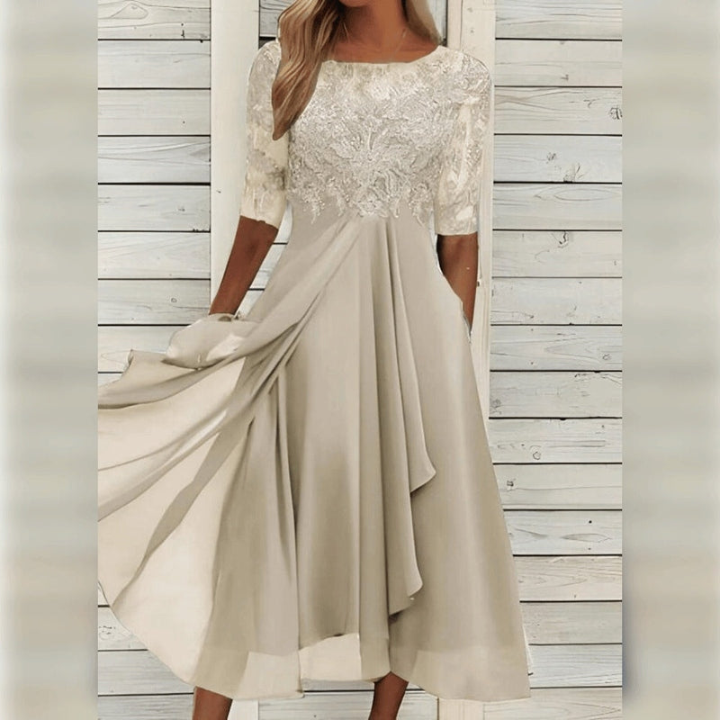 Yara - Élégant Robe Midi en Dentelle Chiffon