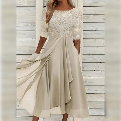 Yara - Élégant Robe Midi en Dentelle Chiffon
