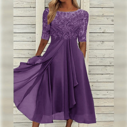 Yara - Élégant Robe Midi en Dentelle Chiffon