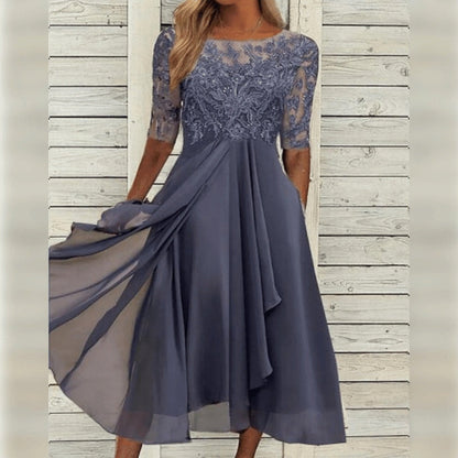 Yara - Élégant Robe Midi en Dentelle Chiffon