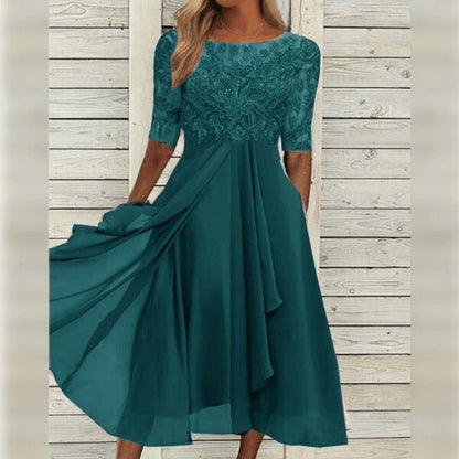 Yara - Élégant Robe Midi en Dentelle Chiffon
