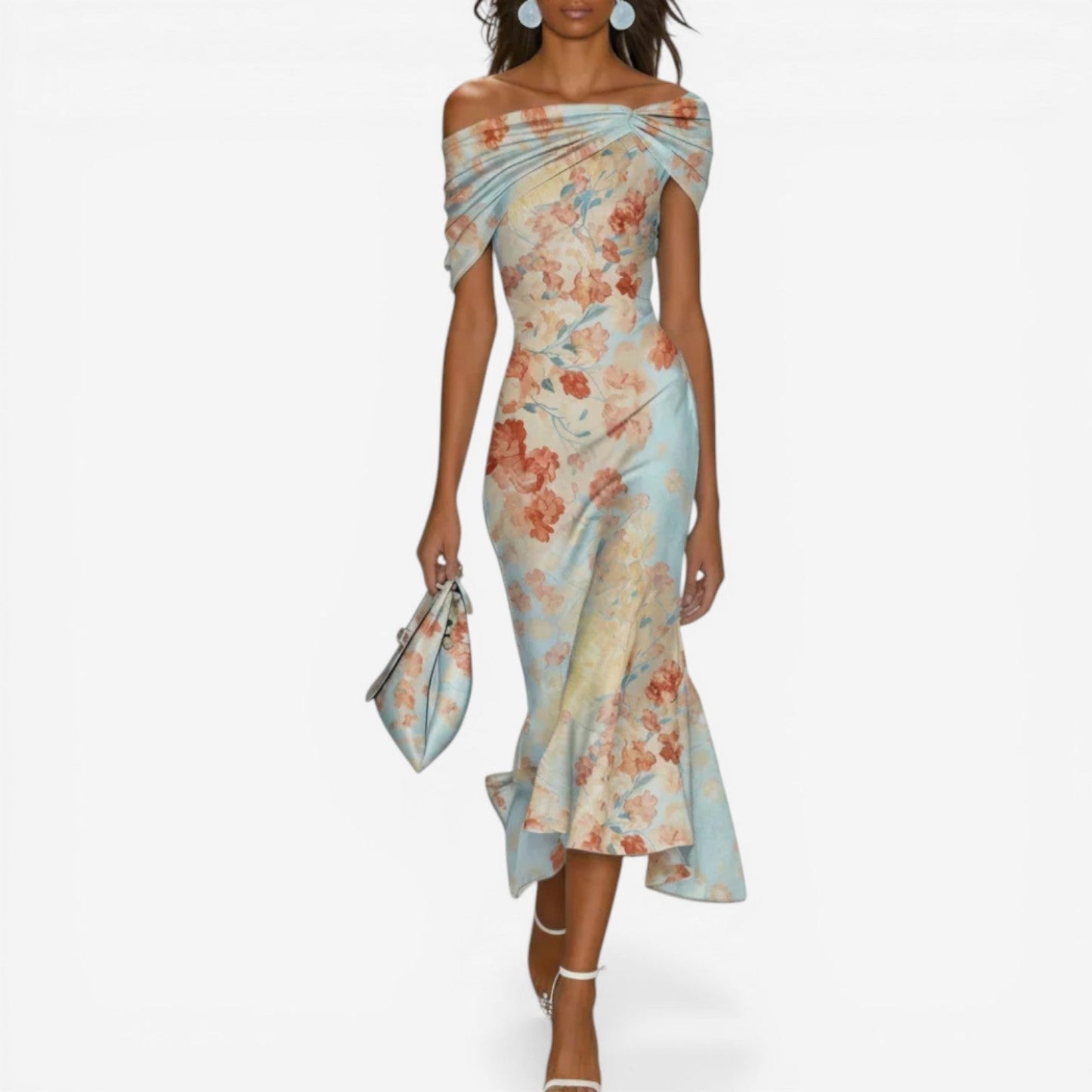 Robe Midi Fleurie Élégante - Silhouette Sirène