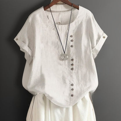 Joline┃T-shirt à Col Rond et Boutons