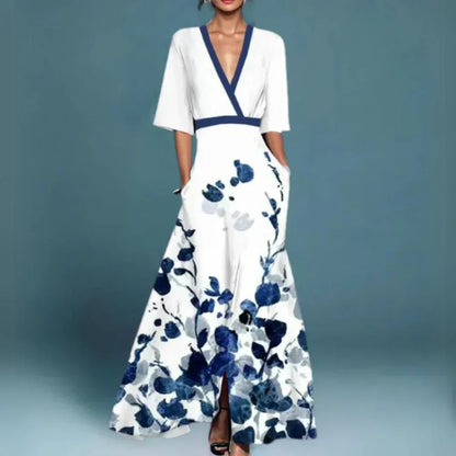 Ruby | Robe Maxi Fleurie avec Ceinture et Décolleté en V