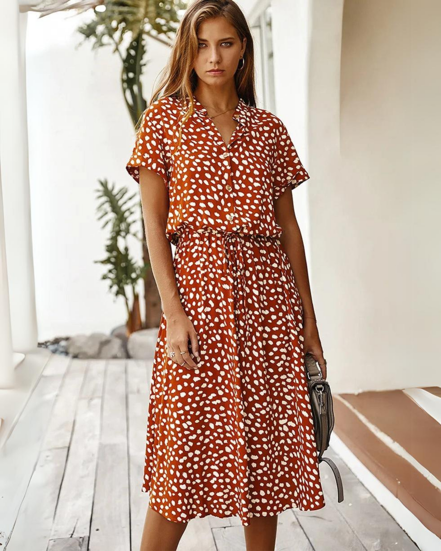 MAYA - ROBE MIDI VINTAGE À MANCHES COURTES