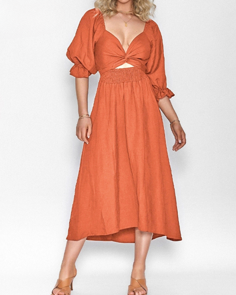 Ophelia - Robe Midi avec Manches Volantes