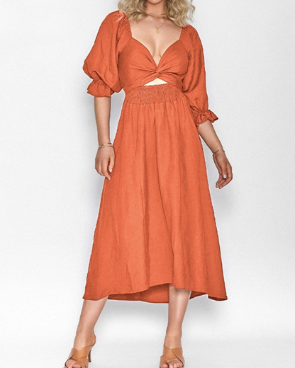 Ophelia - Robe Midi avec Manches Volantes