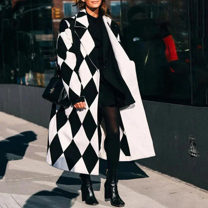 Manteau Long Femme avec Motifs de Designer Élégants