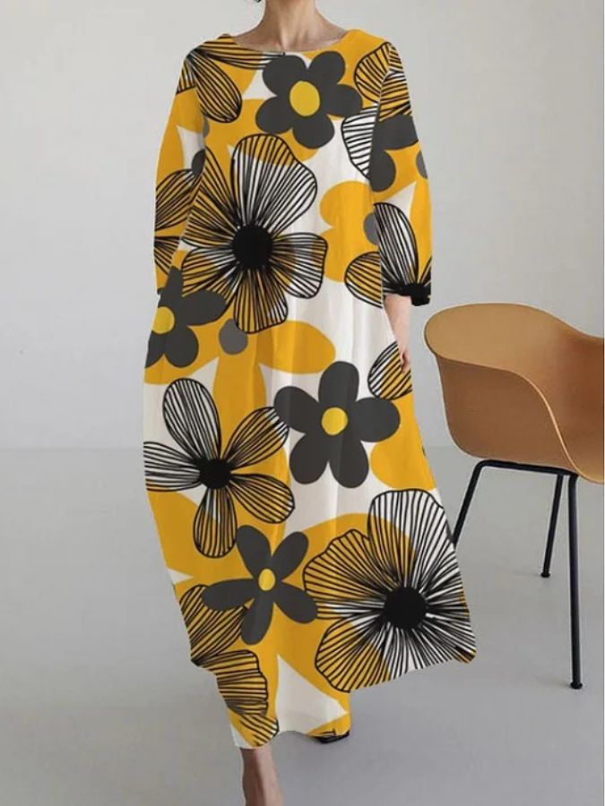 Vida - Robe Fleurie à Col Rond Douce et Chic