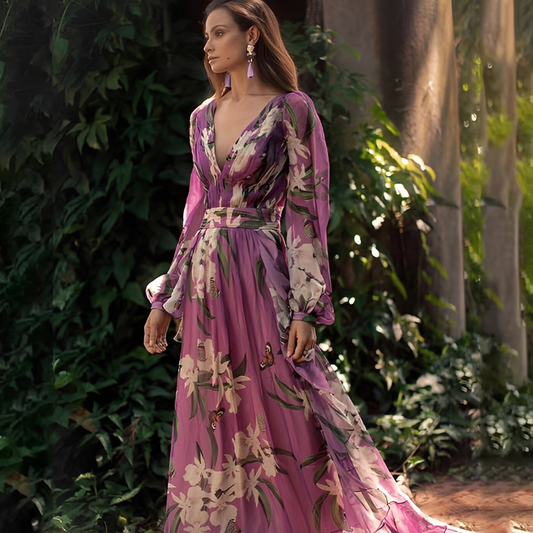 Karine - Robe longue élégante avec décolleté en V pour femmes
