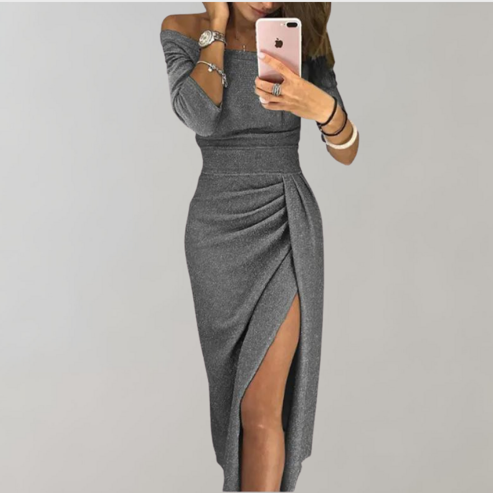 Robe à paillettes à épaules dénudées pour femme | Midi