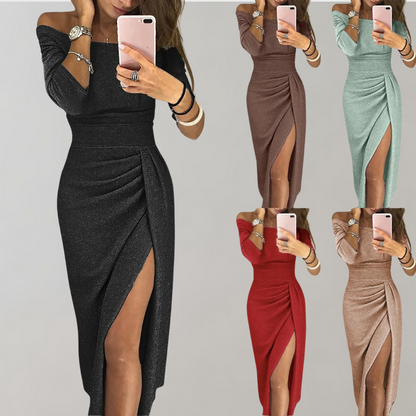Robe à paillettes à épaules dénudées pour femme | Midi