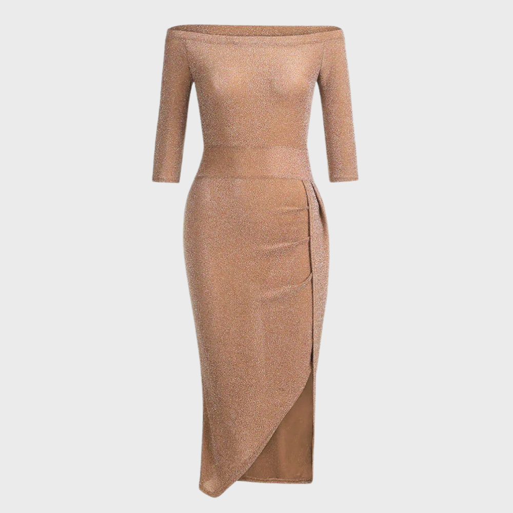 Robe à paillettes à épaules dénudées pour femme | Midi