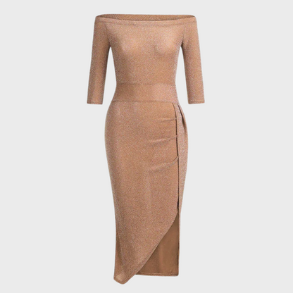 Robe à paillettes à épaules dénudées pour femme | Midi