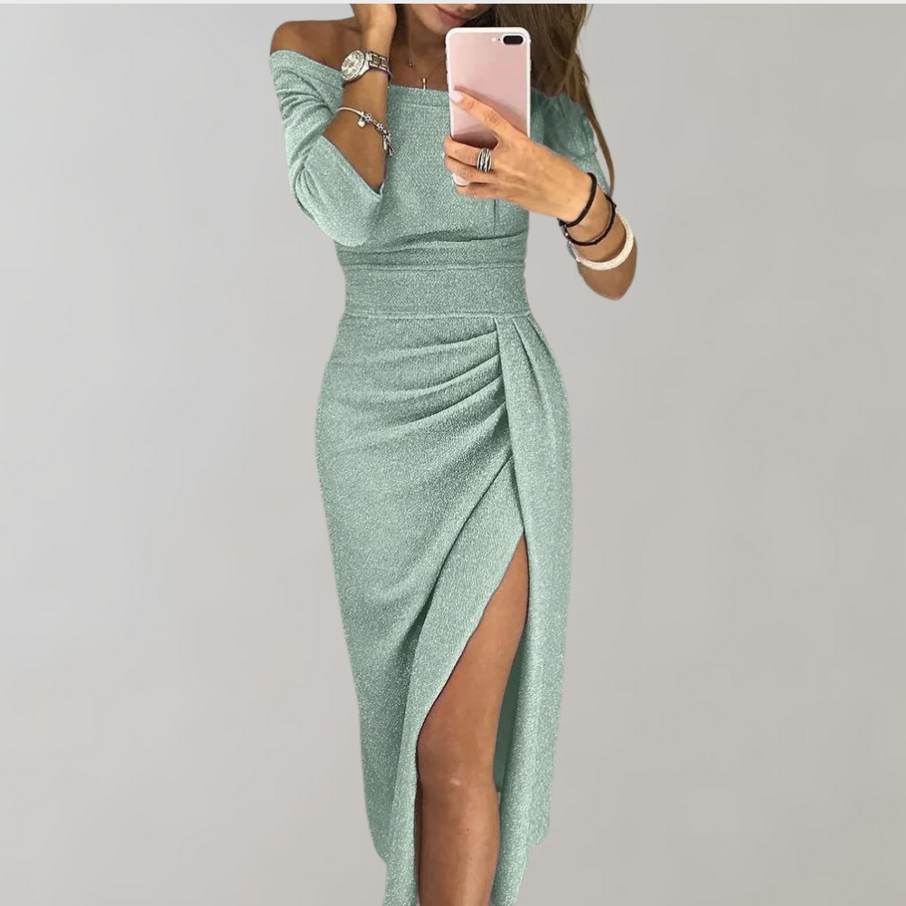 Robe à paillettes à épaules dénudées pour femme | Midi