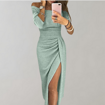 Robe à paillettes à épaules dénudées pour femme | Midi