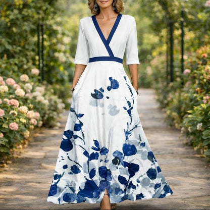 Robe Longue Col V - Élégance Intemporelle