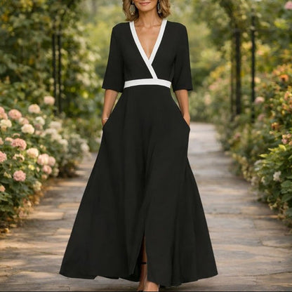 Robe Longue Col V - Élégance Intemporelle